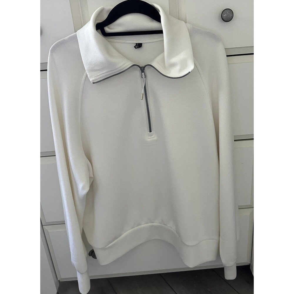 Trendy Queen Women's Half Zip Pullover Sweatshirt White Oversized Size XL Cozy
